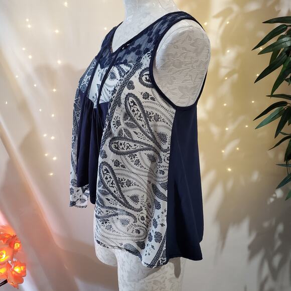 LA Hearts Paisley Patchwork Floral Lace Boho Babydoll Tank Women's Size S Hi-Low - Picture 2 of 9